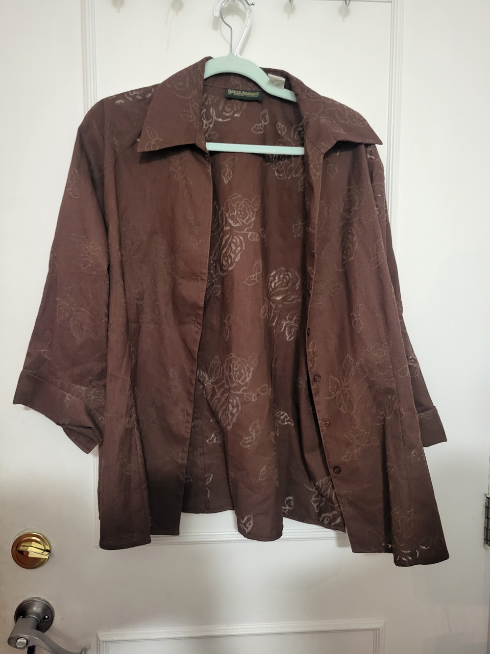 Harve Benard Vintage Brown Rose Pattern Button Front Shirt Top New With Tags 1X